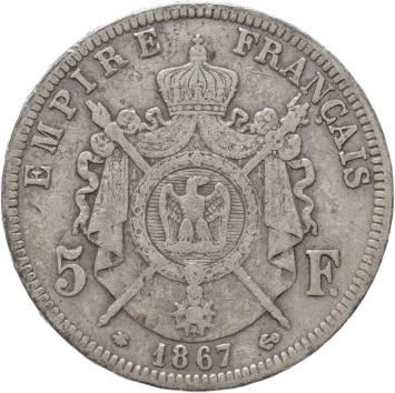 France 5 Francs 1867A silver F/VF