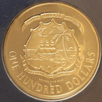 Liberia 100 Dollars gold 1977 Republic proof
