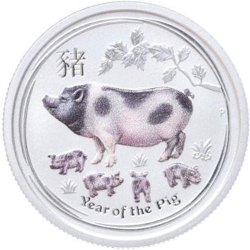 Australië Lunar 2 Varken 2019 coloured 1/4 ounce silver