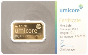Goudbaar 10 gram Umicore