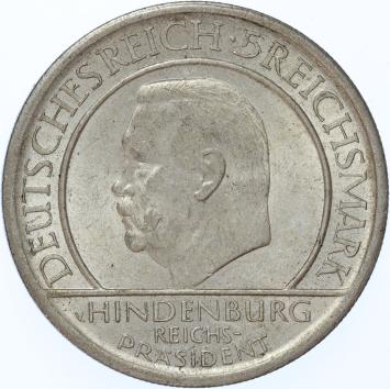 Germany Weimar Hindenburg 5 Mark silver 1929 J UNC