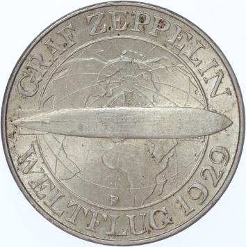 Germany Weimar Zeppelin 3 Mark silver 1929 F UNC
