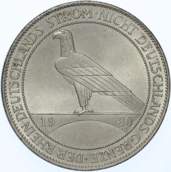 Germany Weimar Rheinland 5 Mark silver 1930 A BU