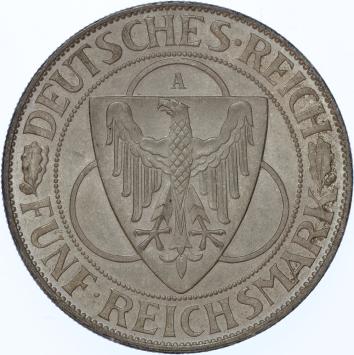 Germany Weimar Rheinland 5 Mark silver 1930 A BU