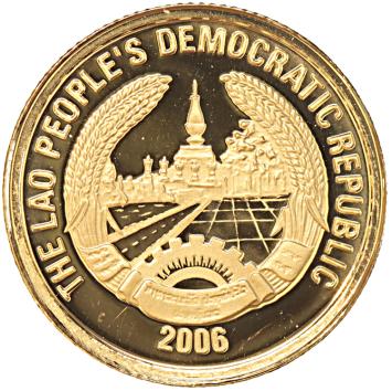 Laos 10000 Kip gold 2006 Mazu proof