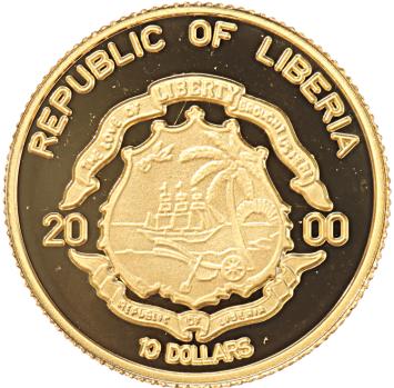 Liberia 10 Dollars gold 2000 Mask of the dun proof
