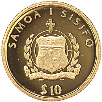 Samoa 10 Tala gold 2003 Fletcher Christian proof
