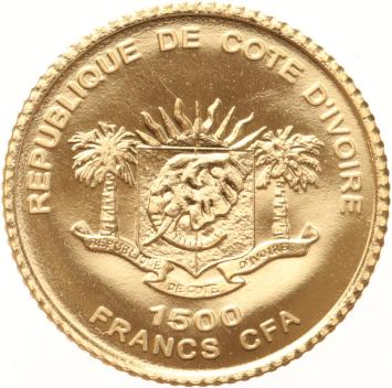 Ivory Coast 1500 Francs gold 2006 Jardin Suspense de Babylone proof