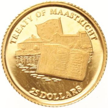 Liberia 25 Dollars gold 2001 Treaty of Maastricht proof
