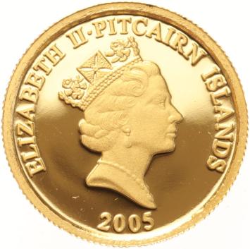 Pitcairn Islands 5 Dollars gold 2005 Bounty Bibel and Ship proof