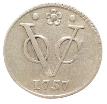 V.O.C. Holland 1/2 Duit zilver 1757