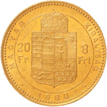 Hungary 8 forint 20 francs 1880