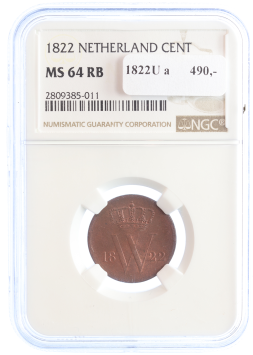 Netherlands Koning Willem I 1 cent 1822U a MS64 RB