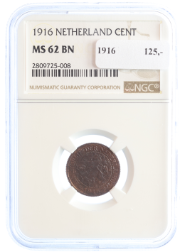 Netherlands Koningin Wilhelmina  cent 1916 MS62 BN