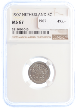 Netherlands Koningin Wilhelmina 5 cent 1907 MS67