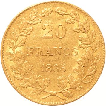 Belgium 20 Francs 1865 b