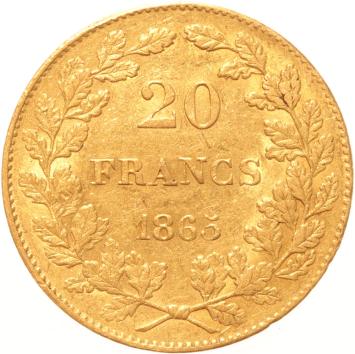 Belgium 20 Francs 1865 b