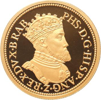 Replica gouden reaal Koning Philips II 1555-1581 in Verguld zilver
