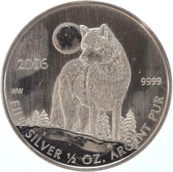 Canada Wildlife Timber Wolf 2006  1/2 ounce silver