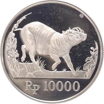 Indonesia 10000 Rupiah 1987 Babirusa Wild Pig silver Proof
