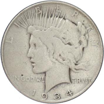 USA Peace 1 Dollar silver 1934 F/VF