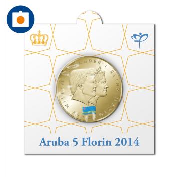 5 Florin 2014 1 Jaar Koningschap Aruba UNC in munthouder