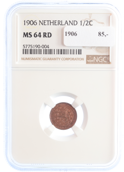Netherlands Koningin Wilhelmina 1/2 cent 1906 MS64 RD