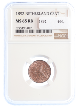 Netherlands Koningin Wilhelmina 1 cent 1892 MS65 RB