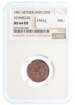 Netherlands Koningin Wilhelmina 1 cent 1901g MS64 RB