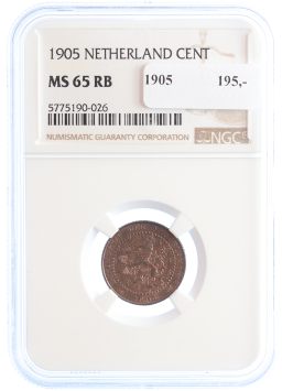 Netherlands Koningin Wilhelmina 1 cent 1905 MS65 RB