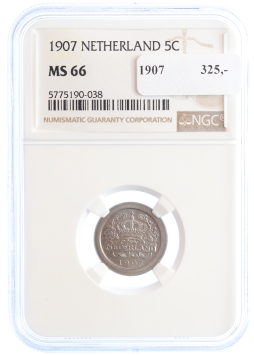 Netherlands Koningin Wilhelmina 5 cent 1907 MS66