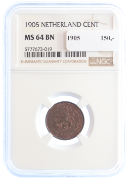 Netherlands Koningin Wilhelmina 1 cent 1905 MS64 BN