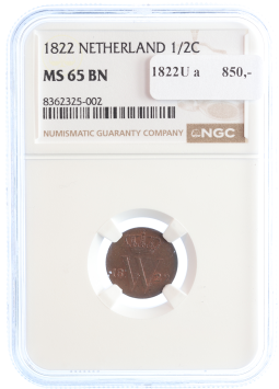 Netherlands Koning Willem I 1/2 cent 1822U a MS65 BN