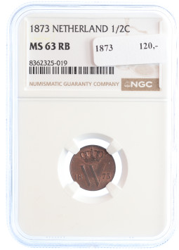 Netherlands Koning Willem III 1/2 cent 1873 MS63 RB