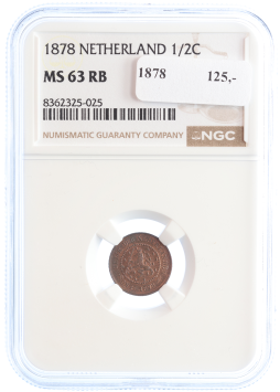Netherlands Koning Willem III 1/2 cent 1878 MS63 RB