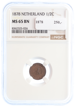 Netherlands Koning Willem III 1/2 cent 1878 MS65 BN
