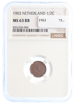 Netherlands Koningin Wilhelmina 1/2 cent 1903 MS63 RB