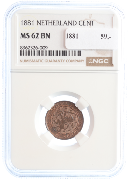 Netherlands Koning Willem III 1 cent 1881 MS62 BN