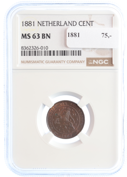 Netherlands Koning Willem III 1 cent 1881 MS63 BN