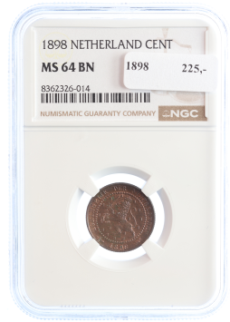Netherlands Koningin Wilhelmina 1 cent 1898 MS64 BN