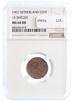 Netherlands Koningin Wilhelmina 1 cent 1901k MS64 RB
