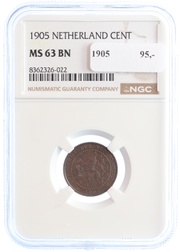 Netherlands Koningin Wilhelmina 1 cent 1905 MS63 BN