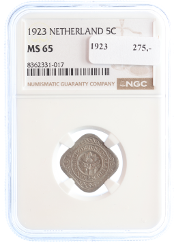 Netherlands Koningin Wilhelmina 5 cent 1923 MS65