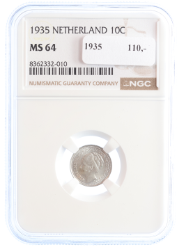 Netherlands Koningin Wilhelmina 10 cent 1935 MS64