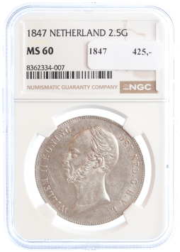 Netherlands Koning Willem II 2 1/2 gulden 1847 MS60