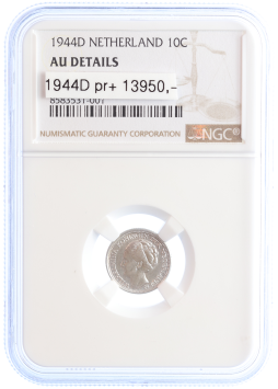 Netherlands Koningin Wilhelmina 10 cent 1944D AU DETAILS