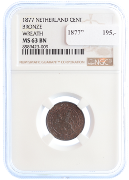 Netherlands Koning Willem III 1 cent 1877” MS63 BN