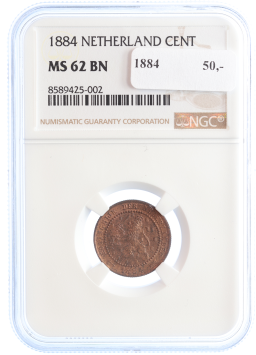 Netherlands Koning Willem III 1 cent 1884 MS62 BN