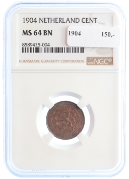 Netherlands Koningin Wilhelmina 1 cent 1904 MS64 BN