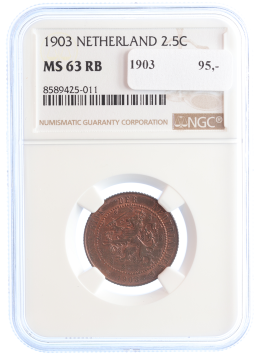 Netherlands Koningin Wilhelmina 2 1/2 cent 1903 MS63 RB